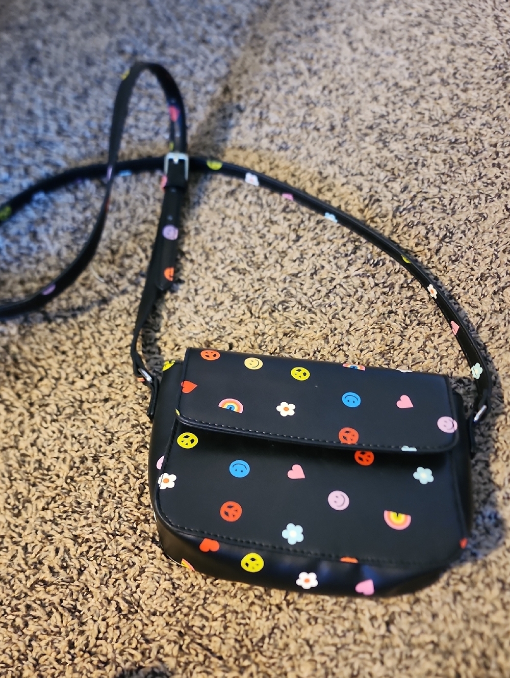 Kids Black Crossbody Bag with Colorful Icons